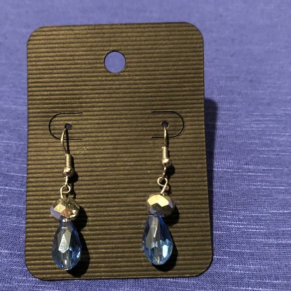 Blue and Silver Beaded Dangle Earrings - Picture 1 of 1